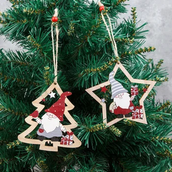 Božićne Dekoracije Šuplje Obojene Drveni Privjesak Djed Mraz Zvezda Drvo Božićno Drvce Ukrasima Mali Privjesak