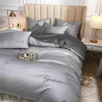 Jednostavan skup пододеяльников s vezom, 600TC, egipatski pamuk, Silky Soft-Set posteljine Queen Full (1 deka + 1 krevetu + 2 jastučnice)
