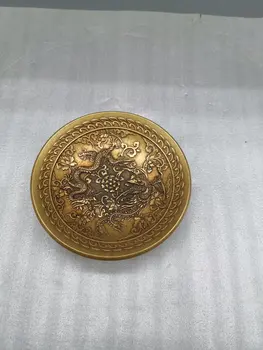 Kineska Stara Латунная tanjur s Navojem Ručni rad u obliku zmaja i feniksa