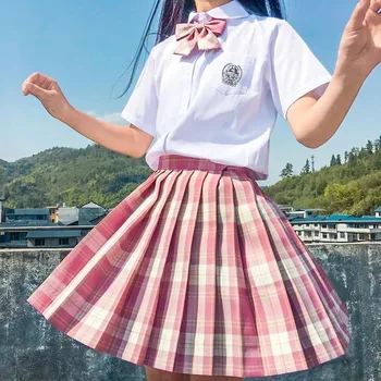 Korejski uniformi Za djevojčice, Plisirane Suknje, Japanski uniformi, Pokrivač Suknja Trapeznog Oblika S Visokim Strukom, Seksi Ženska Uniforma JK, komplet