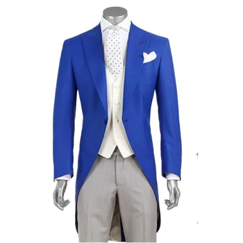 Nova Moda Kraljevski Plava Mladoženja Dug Smoking, Frak Najbolji Čovjek Vjenčanje Odijela Po Mjeri (kaput + hlače + prsluk).