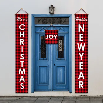 Novi božićni ukrasi zavjese crvena i crna решетчатая vrata viseći couplets dekoracija božićne scene