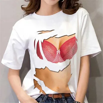 Seksi Ženska t-shirt s 3D ispis trbušne Mišiće, Elegantna Fina Lagana Ljetna Svakodnevni Ulični Trend Pulover Kratkih Rukava