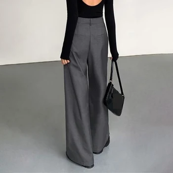 Sivo odijelo hlače za žene 2021, novi stil, casual cipele s visokim strukom, tanke, slobodna, široke hlače, sportske hlače ženske od poliestera