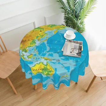 Topografski Koropletna Karta Svijeta Okrugli Stolnjak za stol – Prati Vodootporna Tkanina od mikrovlakana