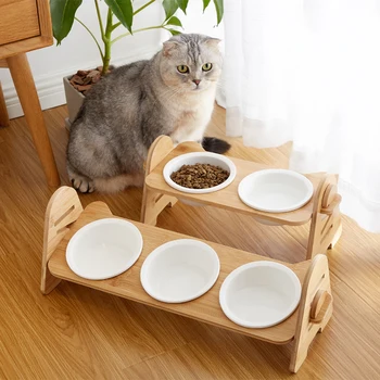 Zdjela Za Kućne Ljubimce Za Mačke i Male Pse Štene Mačka Zdjelica Za hranu i Vodu za Pse Drveni Stalak Ulagač u Euforiji Keramički Jelo Proizvode Za Kućne Ljubimce