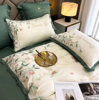 Пастырский cvijet zeleni set posteljine, europska američki seljački cvjetni puni kraljica kralj tekstila za domaćinstvo krevetu jastučnicu deka torbica