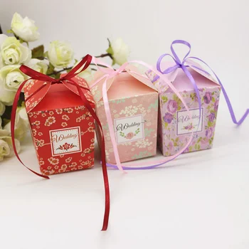200 x Europski Stil Cvjetni Vjenčanje Favorizira Kutije Čokolade Poklon Kutija Za Zurke Poklon Za Vjenčanje Duša Gift Box + Traka