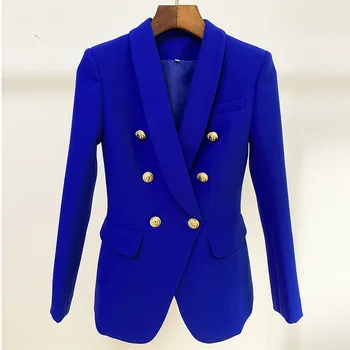 2020 nova jesensko-zimska ženska jakna, uredski odijelo srednje dužine, kvalitetan metalni двубортный ženski blue blazer