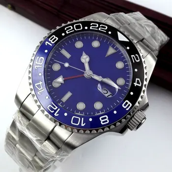 40 mm Plavi Sterilnu Brojčanik Safir Kristal Datum Crvena GMT Keramički Oštrica Svjetleće Oznake Mehanizam S Автоподзаводом Mens Watch