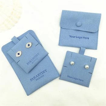50 kompleta plavih personalizirane pakiranje vrećice za nakit sa logotipom po narudžbi, funky mala torba-koverti, spona za ogrlice, mikrovlakana