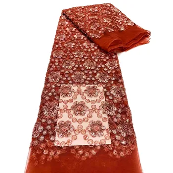 8 Boja Afrička Vezene Perle Cvjetni cvjetne čipke Tkanina sa Šljokicama Mrežica Tila za Šivanje Luksuznih Vjenčanica Materijali