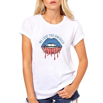 Amerika usne zastava Majica Za djevojčice Za Žene kratkih Rukava S Okruglog Izreza Ljetne Bijele Majice camisetas de mujer roupas femeninas ropa mujer