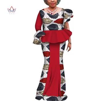 Elegantne Afričke Majice s Dugim rukavima i po cijeloj površini, Setove Suknje za Žene, Afrička Odjeća u Patchwork stilu iz Bazen Riche, Komplet Suknje iz 2 predmeta, Wy6997