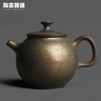 Japanski klasicni keramičke cijele priručnik za vodu, pečena u peći za prženje, brončanog zanat, ceremonija kung-fu, crni, zlatni kotlić za čaj, jedan čaj