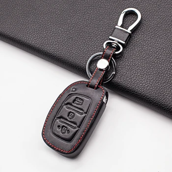 Kvalitetna Glatka kožna torbica za ključeve automobila Hyundai i10 i20 i30 HB20 IX25 IX35 IX45 s 3 tipke za daljinsko upravljanje