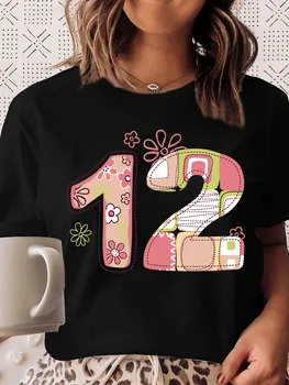 Majica sa cvjetnim brojem 12, ženska t-shirt s dragim po cijeloj površini i okruglog izreza, Crna majica, ženske Ljetne Majice, bijela majica, ulica Ženska t-shirt 2022