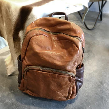 Muški ruksak ručni rad od debele kože, kapacitet ruksaka za putovanja na otvorenom, torba za prijenosno računalo, klasicni Smeđe kava kožne torbe na rame