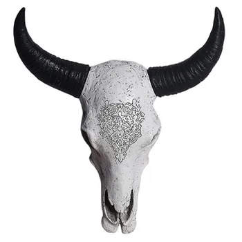 Novi Dug Rog Lubanju Krave Glava Zidni Ukras 3D Životinja životinjski svijet Skulptura Od Smole Figurice Obrt Rog Za Uređenje Doma