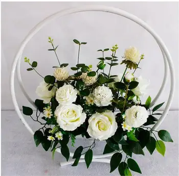 Novi prsten cvjetnih košarica iron vjenčanje rekvizite vjenčanje željezna cvjetnih košarica svila cvijet Lu Yin vjenčanje hotelsku stol cvjetne dekoracije