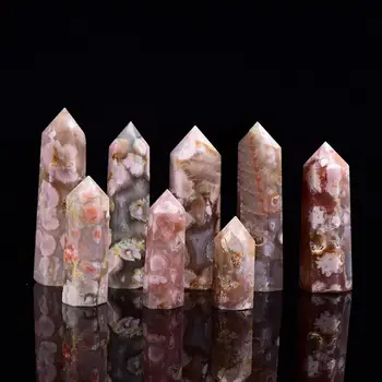 Prirodni Sakura Ahat Crystal Ukras Nježna Energetski Kamen Proces Poliranje Шестиугольная Prizma Prirodni Kamen Vjetar za Dom
