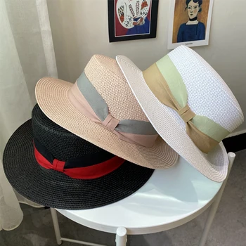 Sa širokim poljima, ljetne kape za žene male gornji dio u boji blokova remenje slamnati šešir unisex šešir od Sunca plaža šešir za zaštitu od Sunca šešir derbi Jazz šešir