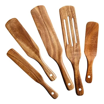 Set drvenih Lopatica (5 kom) - Set kuhinjskih alata od tikovine - Otporna Антипригарная Drveni pribor za miješanje i gnječenje