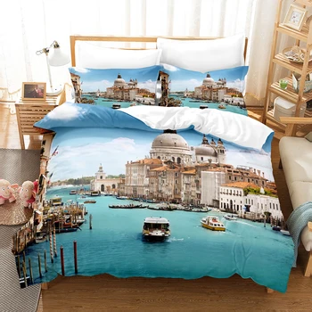 Set posteljine s talijanskim пейзажным po cijeloj površini, super mekani poplun, jastučnica