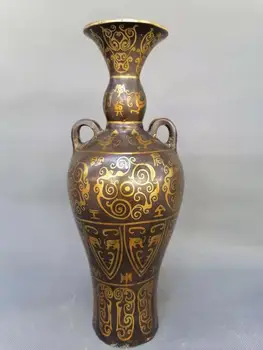 Stari kineski HanDyansty (25---186 ) brončana i zlatna vaza sa životinjskim uzorkom, Besplatna dostava,