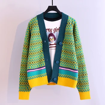 Трикотажный džemper, kaput, proljeće-jesen Novi korejski kardigan na zakopčane, donje slobodno kaput u ton boje